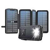 Solar Powerbank 26800mAh Solarpanel Akkupack - Wireless wasserdichte Power Bank mit Taschenlampe & 2 USB-A Ausgängen für iPhone Android Camping Outdoor
