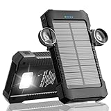 Solar Powerbank 26800 mAh mit Saugnapfhalterung, Solar Powerbank Externe Akkus 3 USB Anschlüsse mit Taschenlampen Dauerlicht/SOS/Stroboskop wasserdichte Outdoor Powerbank für Handy